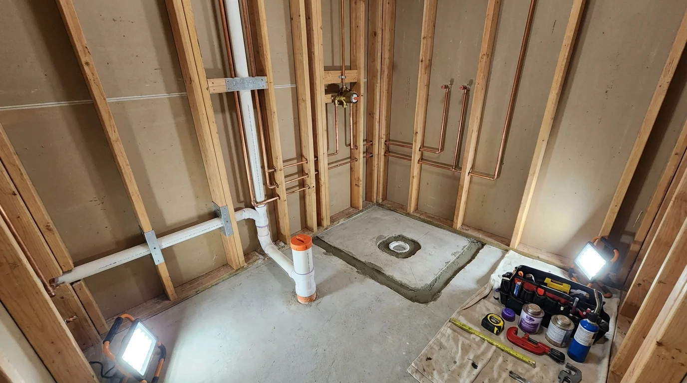 Bathroom rough-in plumbing during remodel by Johns Plumbing LLC in Vonore