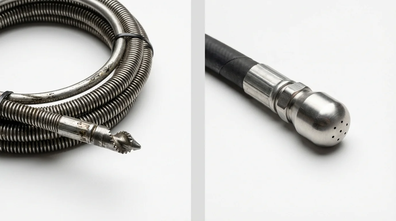 Drain snake cable and hydro jetting nozzle used for drain cleaning in Vonore, TN