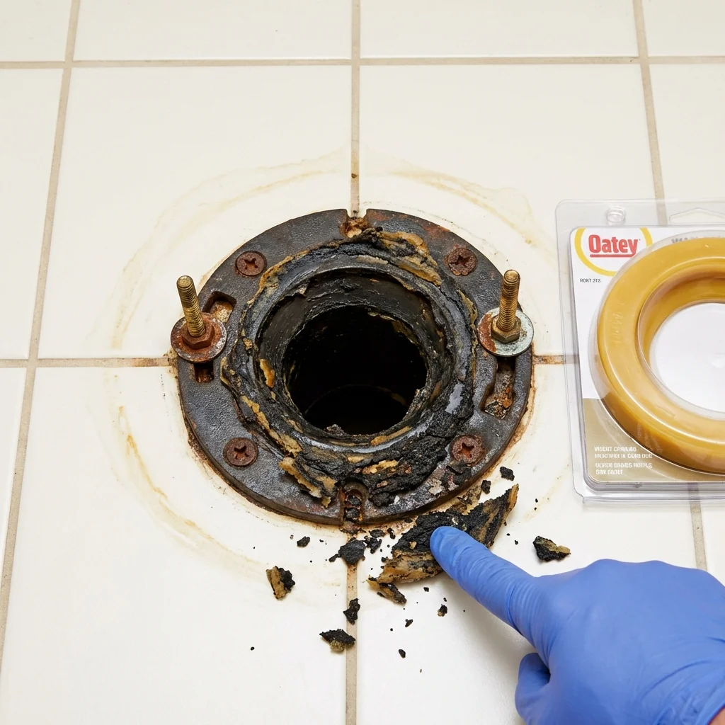 Failed wax ring showing water seepage at the base of a toilet in a Vonore, TN home