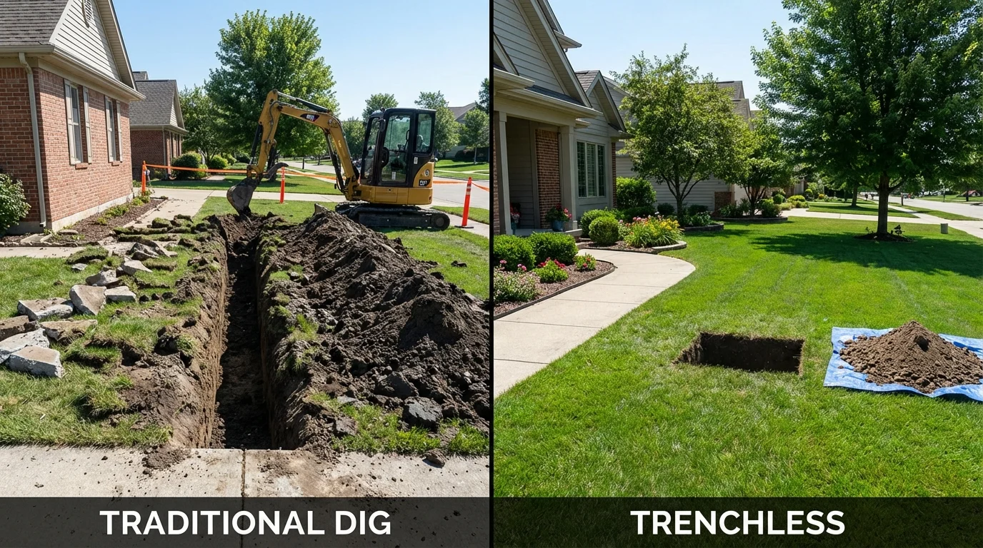 Trenchless sewer repair with minimal yard damage versus traditional excavation in Vonore, TN